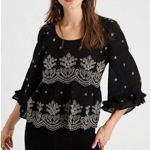 American Eagle Boho Scalloped and Embroidered 100% Cotton XS